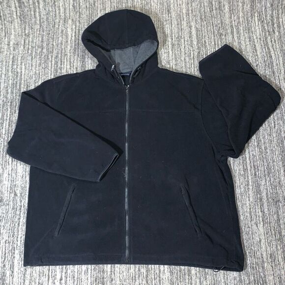 Basic Editions Mens 2X Full Zip Front Hooded Jacket Black Pockets‎ Lightweight - Picture 1 of 5